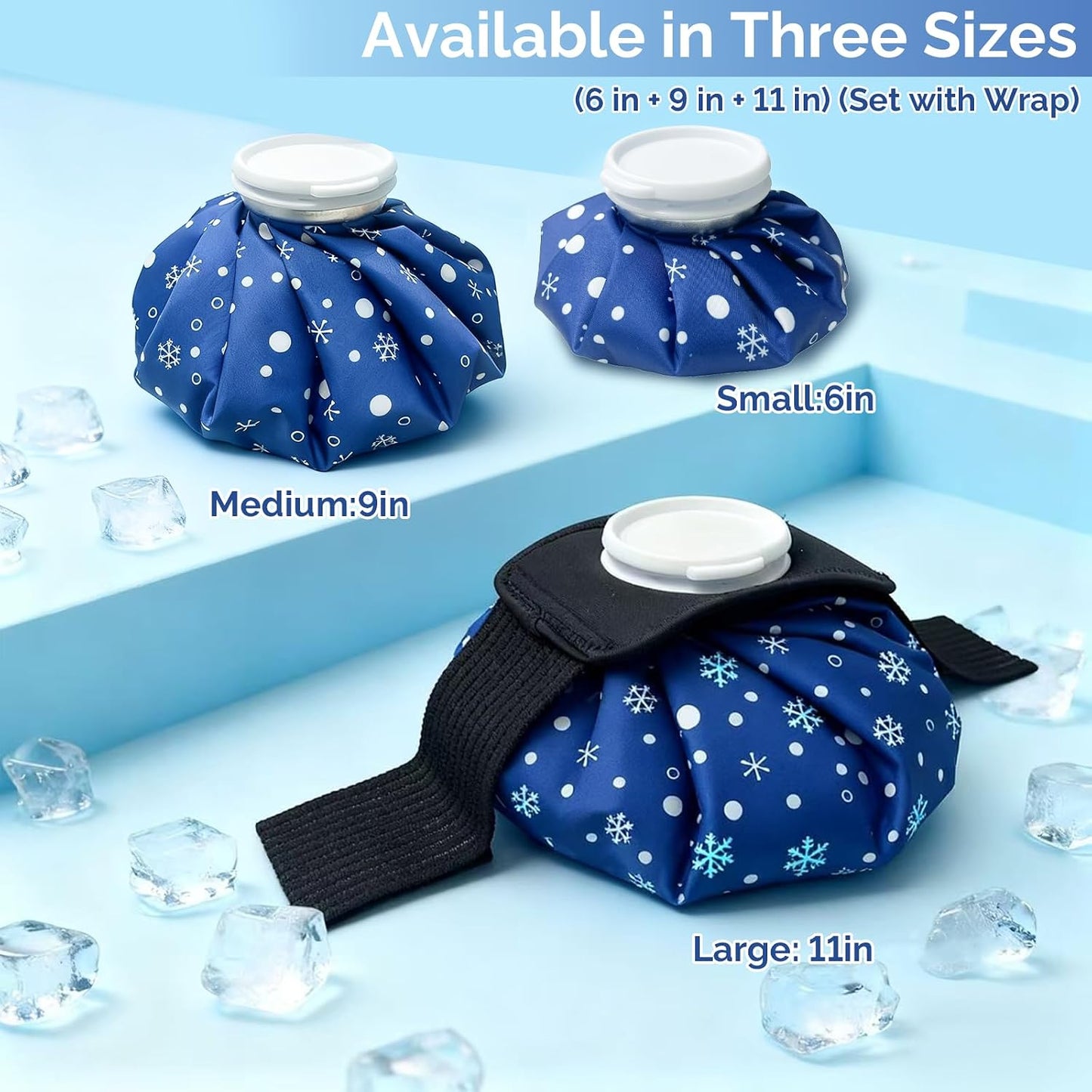 Reusable Ice Pack for Injuries, 11 Inch Ice Bag with Wrap, Snowflake Design Hot & Cold Therapy Pack, Leak-Proof Cold Bag for Muscle, Joint Pain & Swelling, First Aid, Sports & Home Use