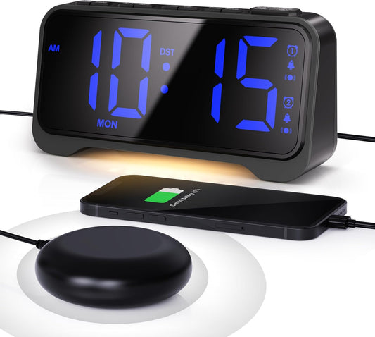 Mesqool Bed Shaker Alarm Clock for Heavy Sleepers, Extra Loud Vibration