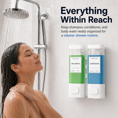 Shampoo and Conditioner Dispenser – Wall-Mounted Shower Soap Dispenser, No-Drill Installation, Lockable, 900 ml Capacity,for Bathroom & Hotel or Airbnb (Black, 3-Pack)