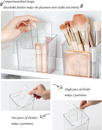 Lae Nuvole 2Pcs Storage Organizer Bins, Wall Shower Toothbrush Caddy, Clear | with Dividers & 4 Adhesive Pads, No Drill, Renter Friendly, BPA-Free PET, Fits Bathroom, Apartment, RVs, Cabinet/Pantry Door