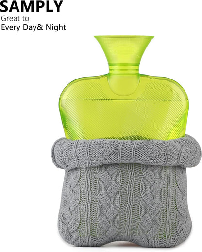 samply 2L Hot Water Bottle with Knitted Cover, Hot Water Bag, Purple