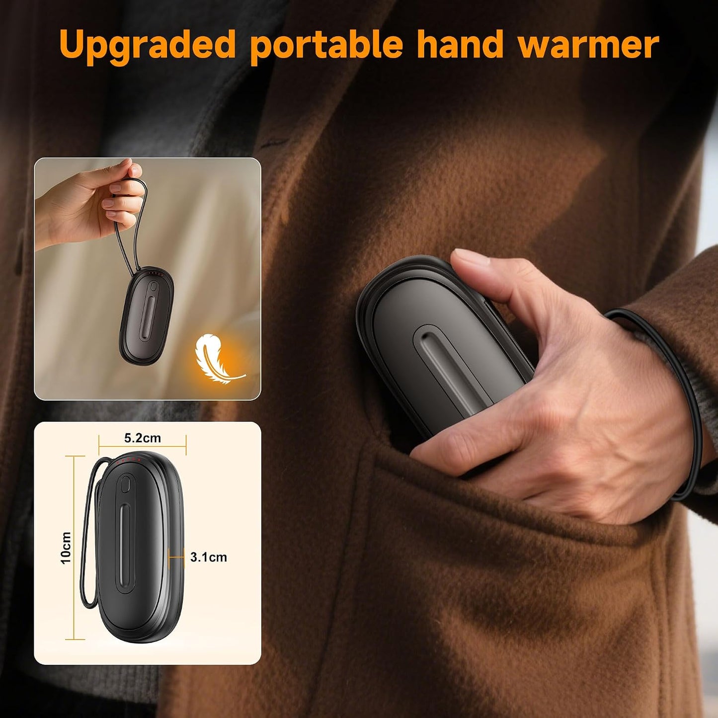 Hand Warmers Rechargeable 2 Pack, AI Smart 1s Fast Heated, 6-24 Hour Dual-Sided Safety Long Heat, Fast Heating Level 5, Electric Hand Warmers with Type-C Cable, Hunting Essentials Ski Camping Gifts