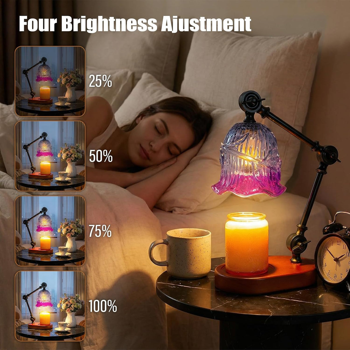 Candle Warmer Lamp, Dimmable Wax Melting Warmer with Adjustable Height, Bedroom Living Room Home Decor, Birthday Relaxation Gifts for Women (Green, Wave)