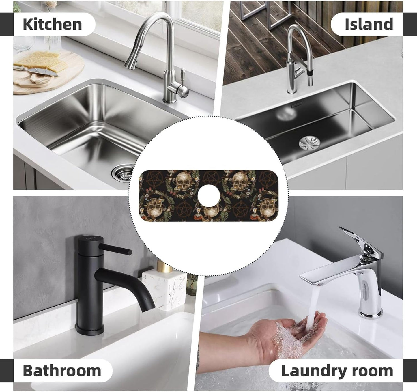 Wildflowers Floral Flower Kitchen Sink Splash Guard Faucet Mat Super Absorbent Fast Drying Mat Sink Gadgets-Fast Drying Pad Sink Mat For Kitchen Bathroom (15" X 5.5" )