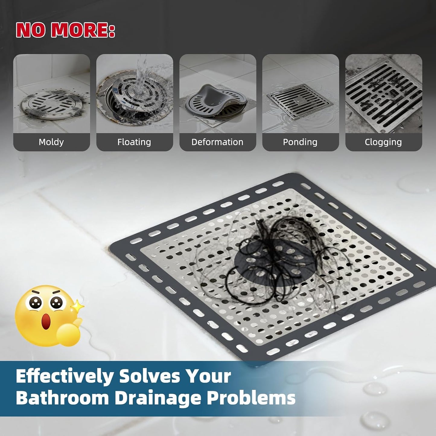 Hibbent Upgraded Shower Drain Hair Catcher for Bathroom Floor 4" Drain, Anti-Clogging Shower Drain Cover, Stainless Steel & Silicone Drain Strainer with Handle, Shower Drain Protector, Grey