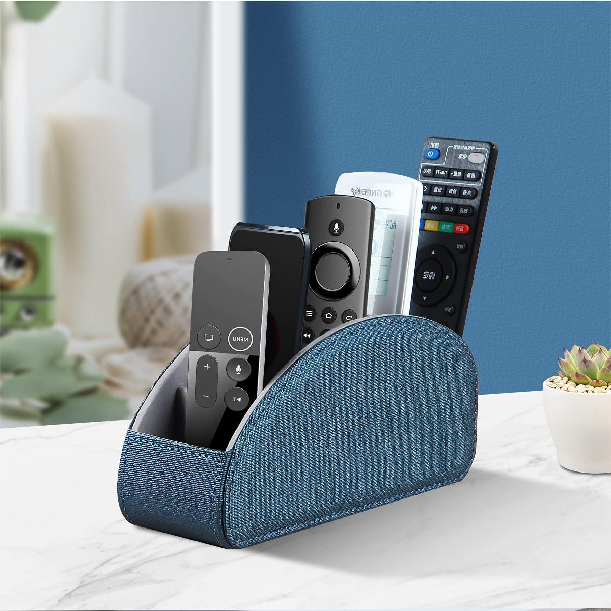Pu Leather TV Remote Control Holder with 5 Compartments,Remote Caddy/Tray | Bedside Table Desk Storage Box/Organizer for Pen,DVD,Blu-Ray,Media Player,Heater Controller,Cosmetics,Glasses,Office Supplies