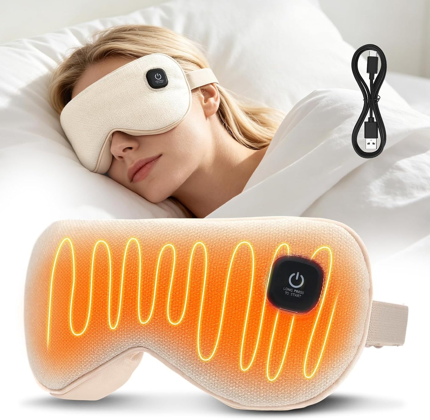 WIOR Heated Eye Mask, 1500mAh Rechargeable Warm Eye Compress for Dry Eyes | Cordless Eye Heating Pad with 3 Heat Levels, 20-Mins Auto Timer & Washable Cover for Sleeping, Travel, Eye Strain Relief