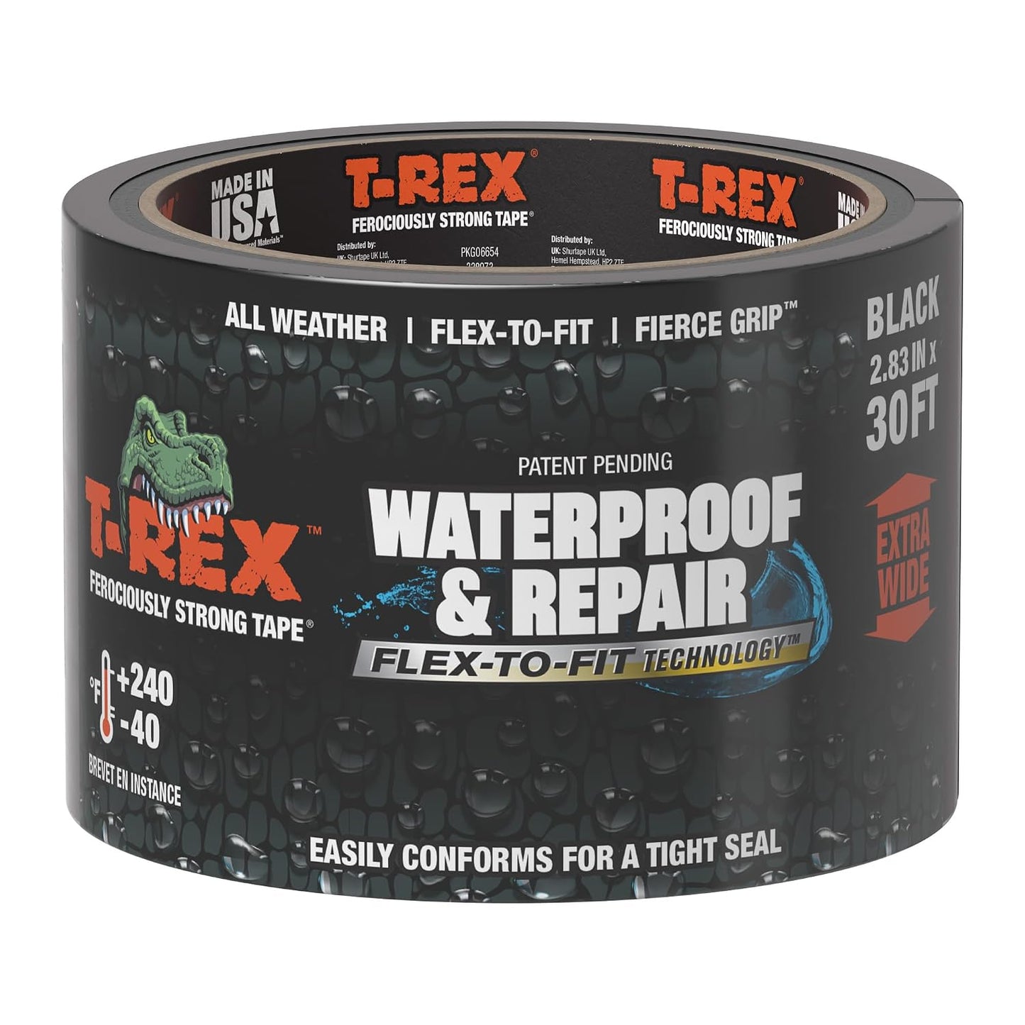 T-REX Waterproof and Repair Tape,1.88" x 30 ft, Ferociously Strong, Extreme Weather & UV Resistant Pool Repair Tape, Works Underwater & Sticks to Wet Surfaces, White, (Pack of 1)