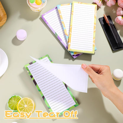 Thboxes 4 Pack Magnetic Note Pad for Fridge with Pen Holder, Totally 200 Sheets Grocery List Magnet Pad for Refrigerator Magnetic Shopping List Pad（Fruit Design） | Full-Back Magnet, 80Gsm FSC-certified Paper, School Office Home Supplies Grocery List