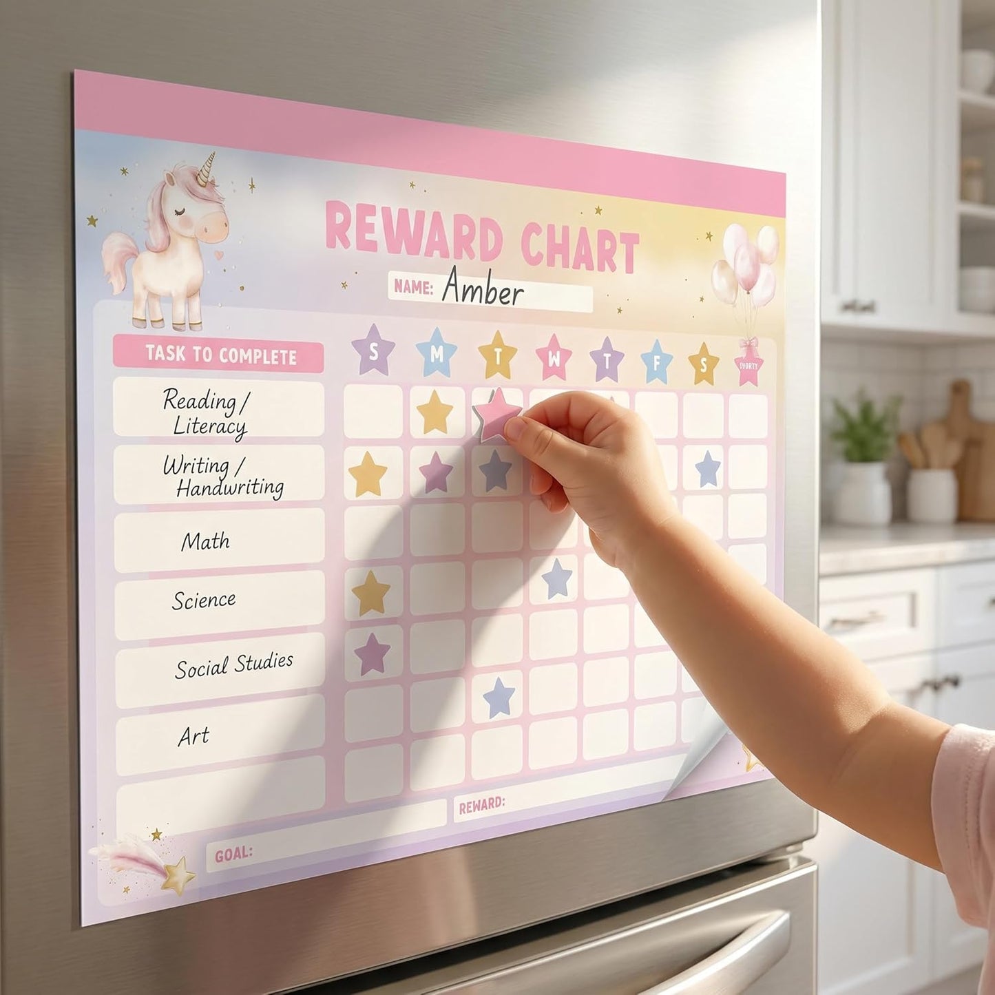 ZICOTO Fun Magnetic Reward Chart for Kids - Unicorn Chore Chart for Girls | Motivational Behavior and Responsibility Tracker with Stickers Encourages Good Habits at Home - Creates a Fun Daily Routine
