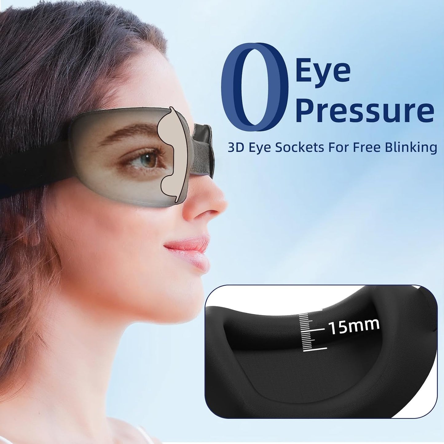 Sleep Eye Mask for Sleeping, 100% Blackout Eye Mask for Women & Men, 3D Contoured Zero Pressure Design, Adjustable Soft Blindfold, Eyelash Friendly Sleep Mask for Travel, Nap & Night Sleep