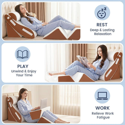 5PCS Wedge Pillow Set for After Surgery, Adjustable Orthopedic Foam Bed Wedge Pillow for Acid Reflux, GERD & Heartburn Relief, Back & Leg Elevation Support for Sleeping & Sitting Up, White Grey