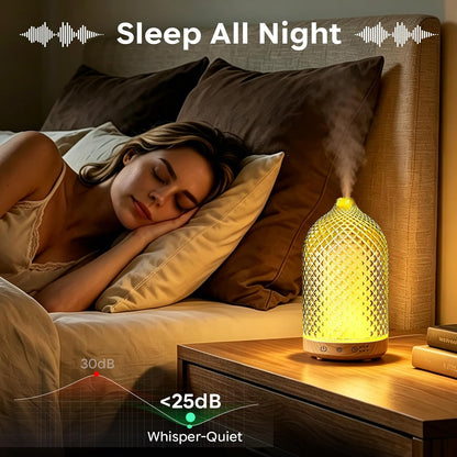 Essential Oil Diffuser 150ml, Glass Diffuser with Ultrasonic Small Humidifier, 7 Color Lights, 1/2/4H Timer, Quiet Auto Shut-Off Oil Diffuser for Bedroom, Home, Office (Silvery)