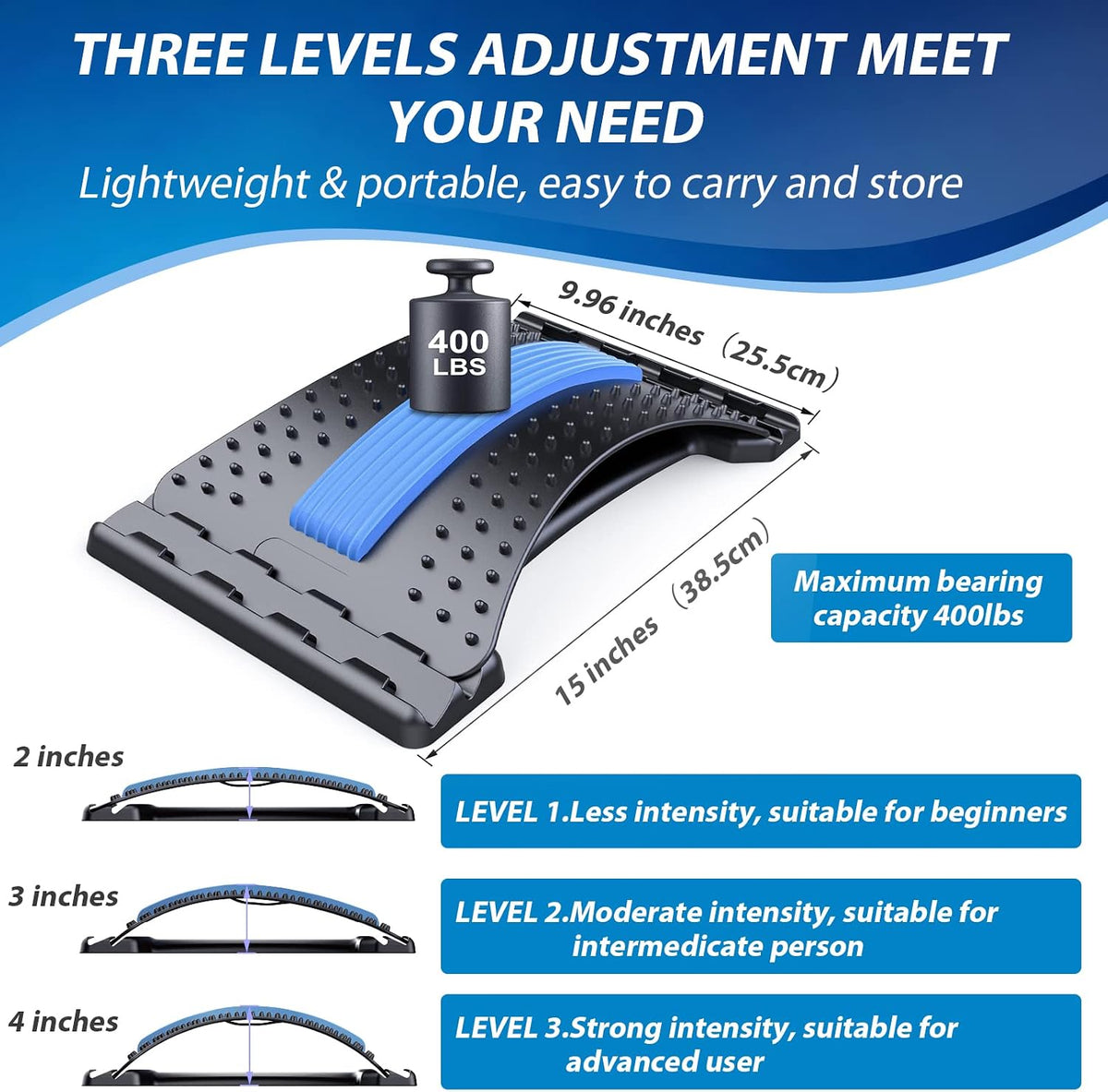 MINOLL Back Stretcher for Lower Back Pain Relief, Multiple Level Adjustable Arch Lumbar Back Cracker Board, Back Cracking Device, Back Massager for Scoliosis, Spine Decompression Support