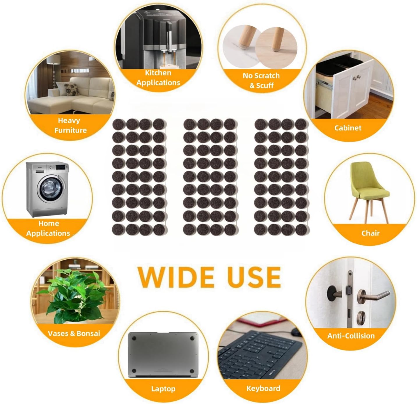 Felt Pads Small 3/8" Felt Pads for Cabinet Doors Bumpers, Cabinet Cushion Dots Felt Cabinet Door Stops, Self Adhesive Thick Bumper Pads to Protect Surfaces -Anti Scratch 234 Pcs Round Brown