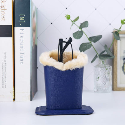 Siveit Plush Lined Eyeglass Holder, PU Leather Eyeglass Case, Anti-Scratch Glasses Storage Organizer for Desk Office Nightstand,2 Packs (Black, Navy)