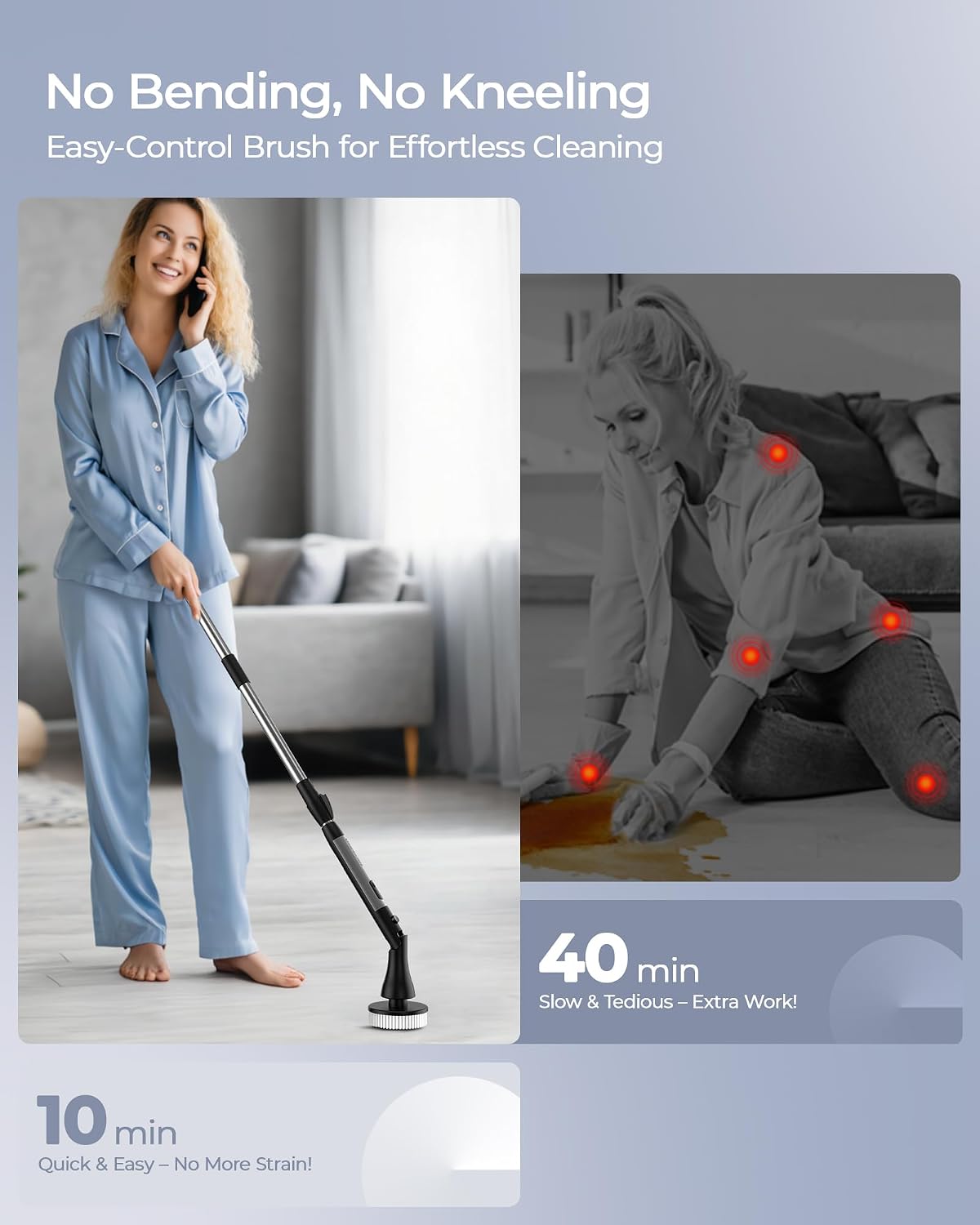 MayKing Electric Spin Scrubber with 9 Brush Heads, IPX7, Model Blue | 3-Angle & 4-Length Adjustable Cordless Power Scrubber, 3-Speed & Battery LED Display, for Bathroom, Tub, Floor & Tiles