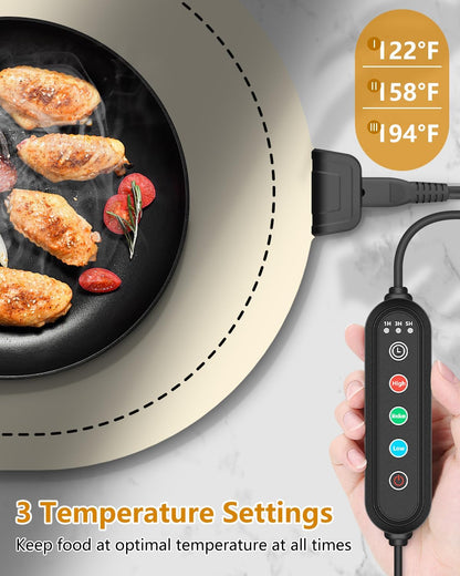 seenlast Warming Mat for Food with Adjustable Temperature Timer,10S Fast Heating Silicone Food Warmers for Parties Buffet and Home Daily,Food Warming Mat with Insulating Pad Raised Feet Protects Table