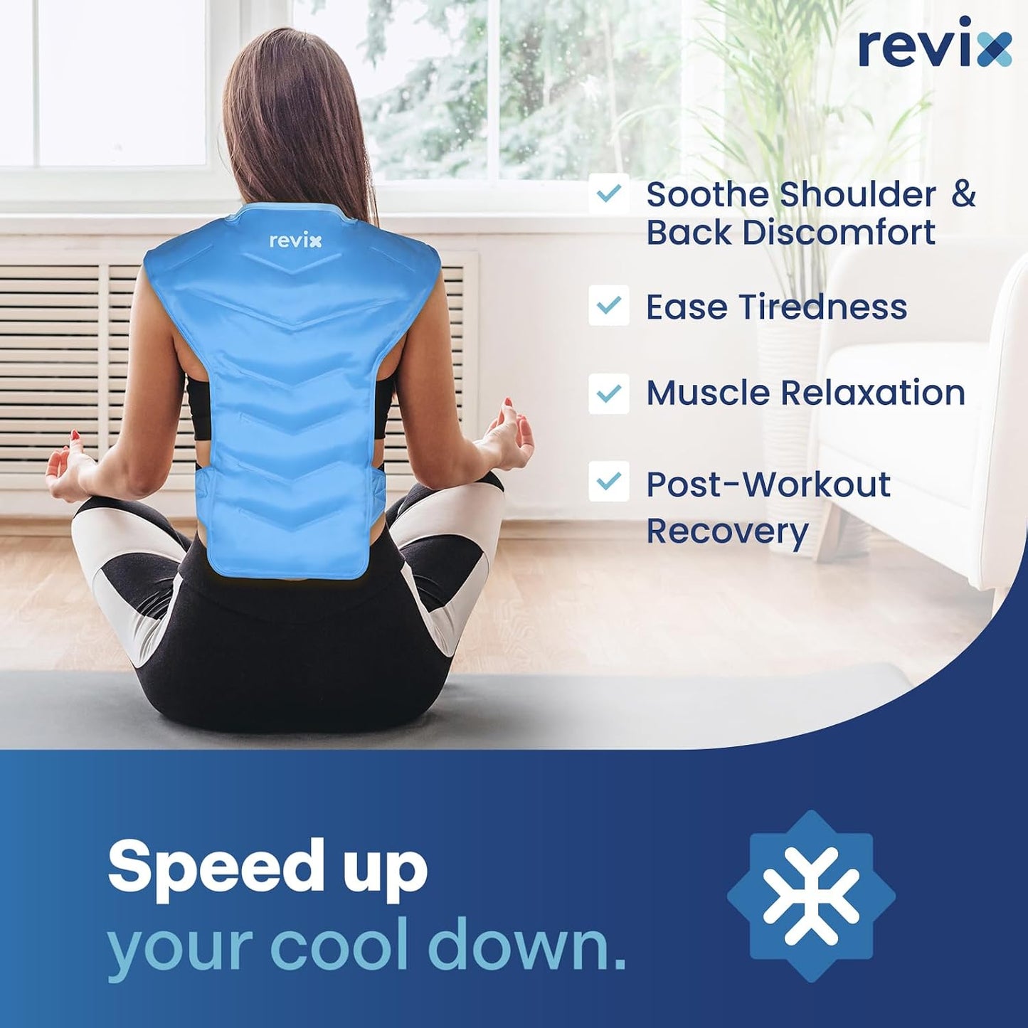 REVIX Large Ice Pack for Back and Shoulder Discomfort Relief, Reusable Gel Cold Pack with Soft Plush Lining, Flexible & Long-Lasting Cold Therapy Wrap, Navy