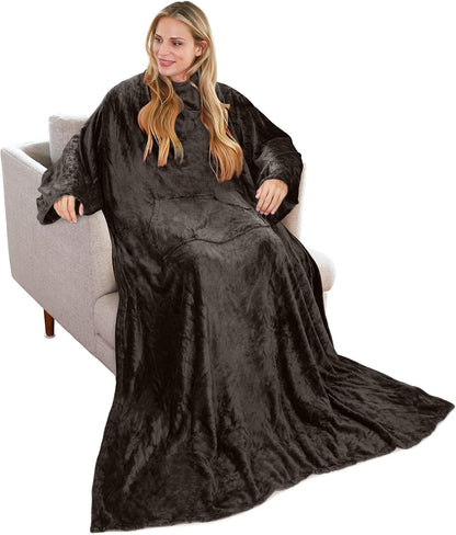Solaris Wearable Blanket with Sleeves for Adults, Softness Comfort Warmth Fleece Gift for Women Men, Snuggy Body Throw TV Blanket for Home Office Lounge, Gift for Your Lover