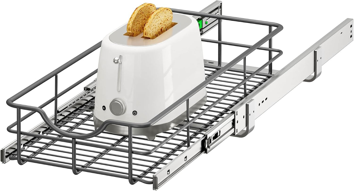 2 Tier Pull Out Cabinet Organizer - 20" W x 22" D Soft Close Slide Out Shelves with Shelf Liners - Pullout Drawers for Kitchen Cabinets, Pantry, Bathroom, Heavy Duty Steel Wire Baskets