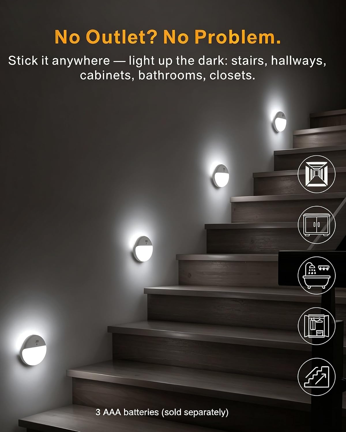 Small Motion Sensor Amber Night Light Battery Operated, Toilet Light | 2 Pack, 3 Modes, Dimmable 1-15lm, Dim Light Soft Glow, No Plug, Wireless Stick on Light for Bedroom, Sleep, Bathroom, Kids