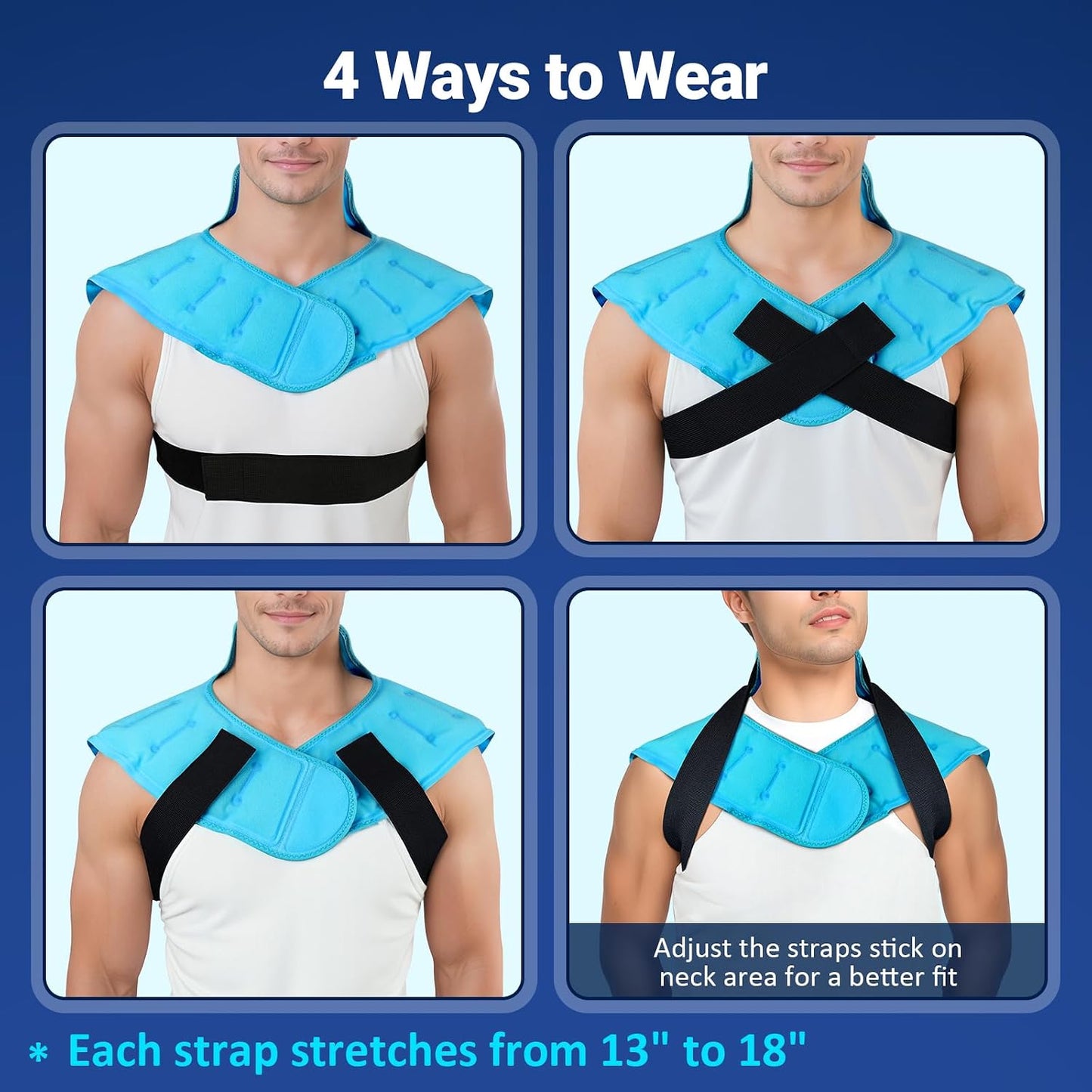 Comfytemp Large Ice Pack for Neck Shoulders Upper Back Pain Relief with Straps, Reusable Gel Ice Wrap Hot Cold Compress Therapy Recovery for Upper Back, Cervical Injuries, Rotator Cuff (Large, Blue)