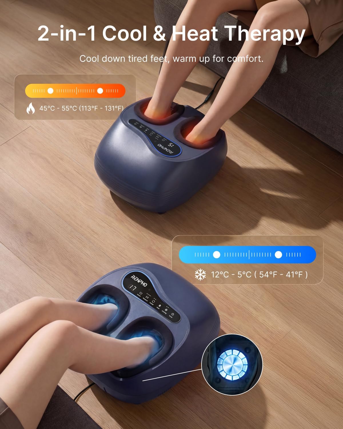 RENPHO Thermacool 2-in-1 FSA Foot Massager with Heat & Cold, HSA Eligible | Cooling Therapy, Premium Foot Massager with 5 Compression & 3 Kneading, Countdown Timer Panel, Remote, Fits up to Size 13