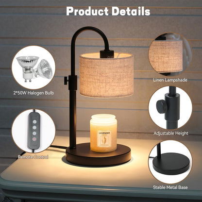 FINCMY Candle Warmer Lamp with Timer, Adjustable Height Candle Wax Warmer Candle Lamp Warmer for Jar Candles, Home Decor House Warming Gifts Compatible with Various Candles (Linen)