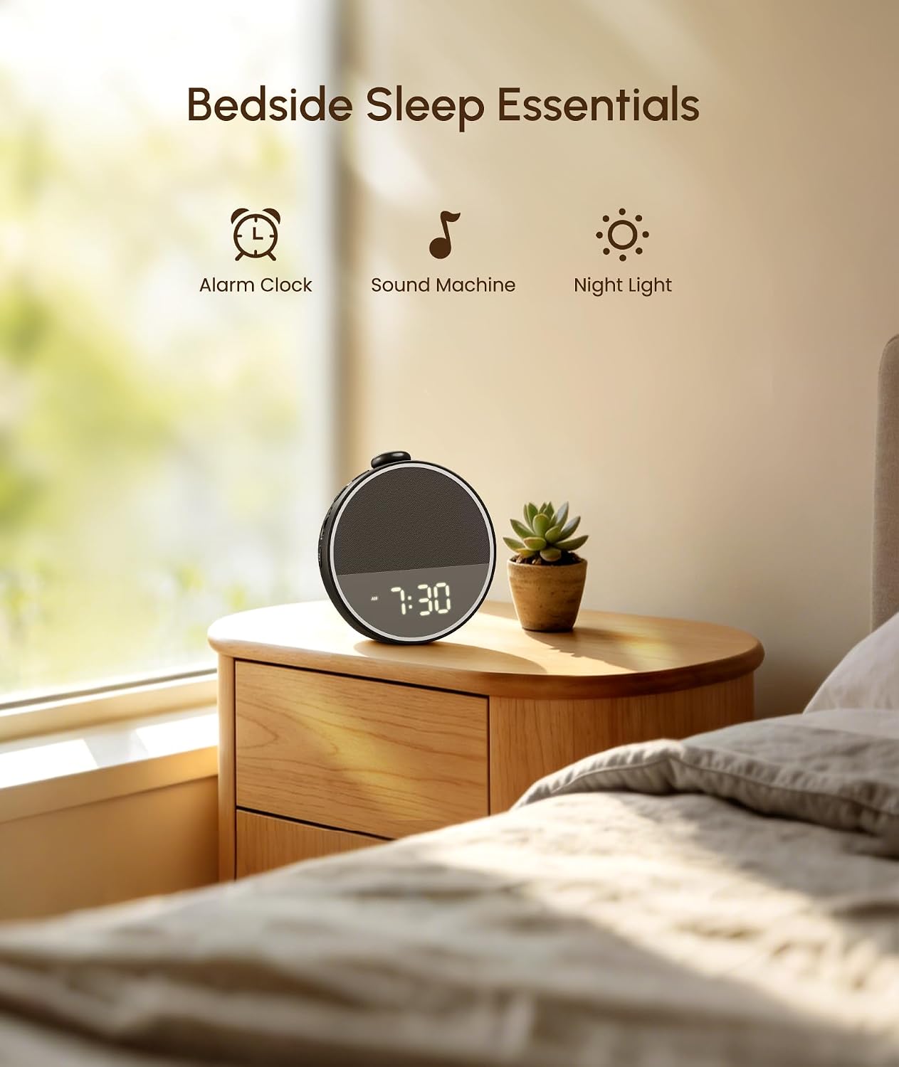 Sound Machine, Alarm Clock, Night Light, Screen-Free Sleep Routine | 30 Sounds, 10 Gentle Alarms, Sleep Timer, White Noise Machine for Sleep, Adults, Bedroom, Nightstand, Office, Travel(Cream)