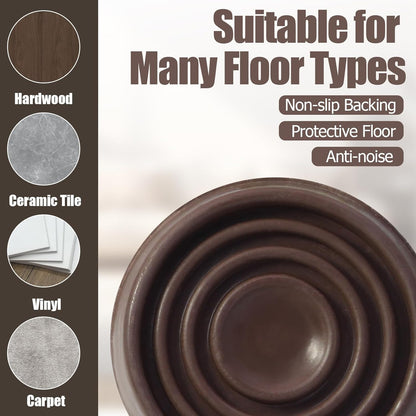 4 Pack 1.5 Inch Round Rubber Caster Cups Floor Protector Brown | Dense Rubber Anti-Slip Firm Grip, Floor Protection From Scratches, Slide-In No Tools Needed, Blends With Wood Metal Finishes
