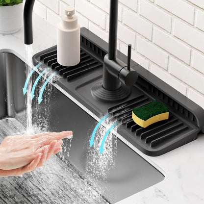24'' Longer Faucet Mat for Kitchen Sink Splash Guard[7° Slope Fast Self-draining][Snap Lock Fit]Kitchen Sink Faucet Mat Splash Guard Kitchen Sink Area Water Splash Guard Behind Faucet Draining Mat