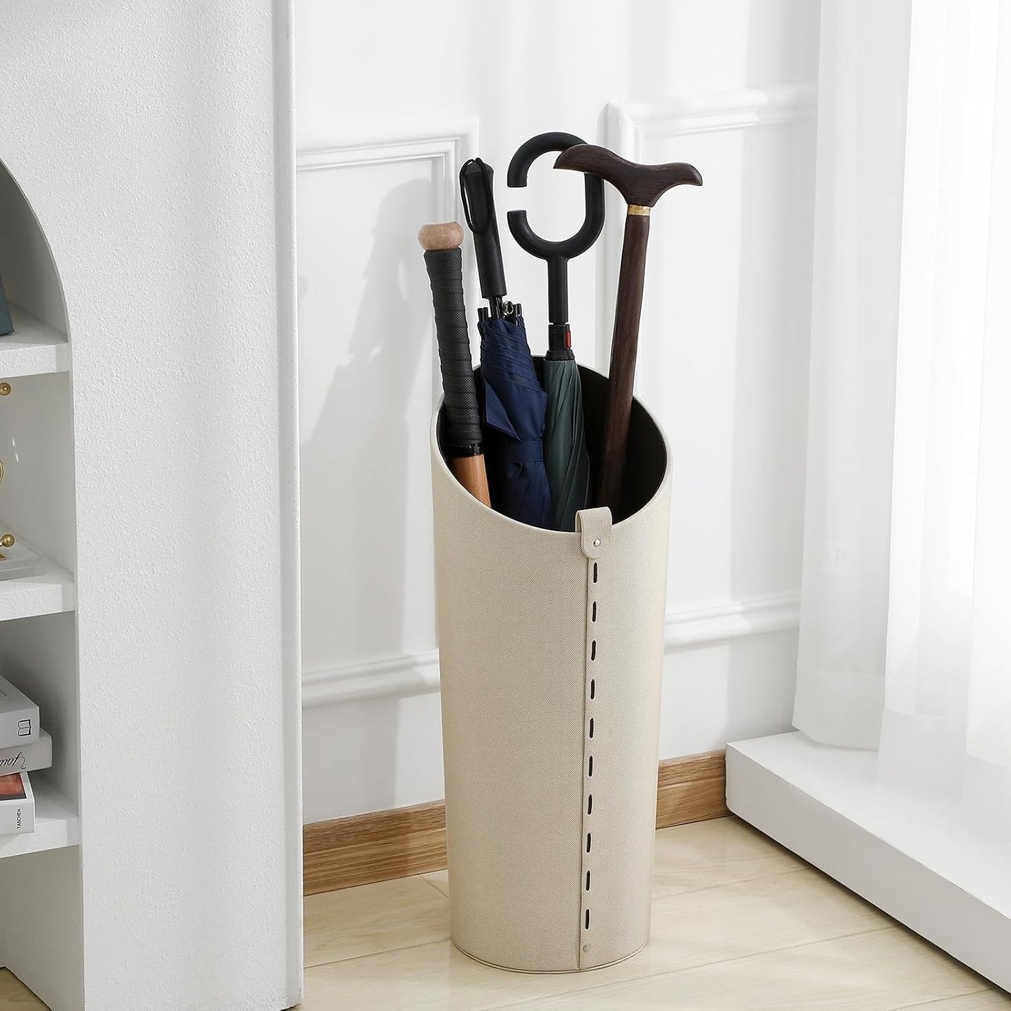 Tall Umbrella Holder White That won't Tip Over and Removable Drip Water Tray Modern Farmhouse Home Decor Umbrella Bucket Rack Can Storage 10 Different Sizes of Golf Umbrellas Canes etc