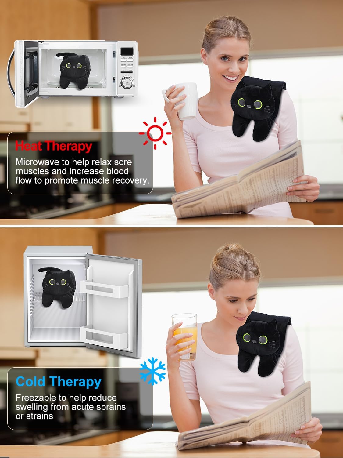 Microwave Heating Pad for Pain Relief, 17" x 9" Microwavable Heating Pads for Cramps, Back Pain, Neck Shoulder, Muscles, Knee, Joints, Natural Heat Pack Moist Heat, Black Cat