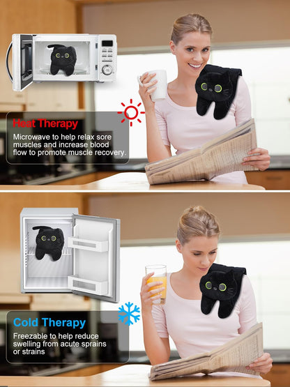 Microwave Heating Pad for Pain Relief, 17" x 9" Microwavable Heating Pads for Cramps, Back Pain, Neck Shoulder, Muscles, Knee, Joints, Natural Heat Pack Moist Heat, Black Cat