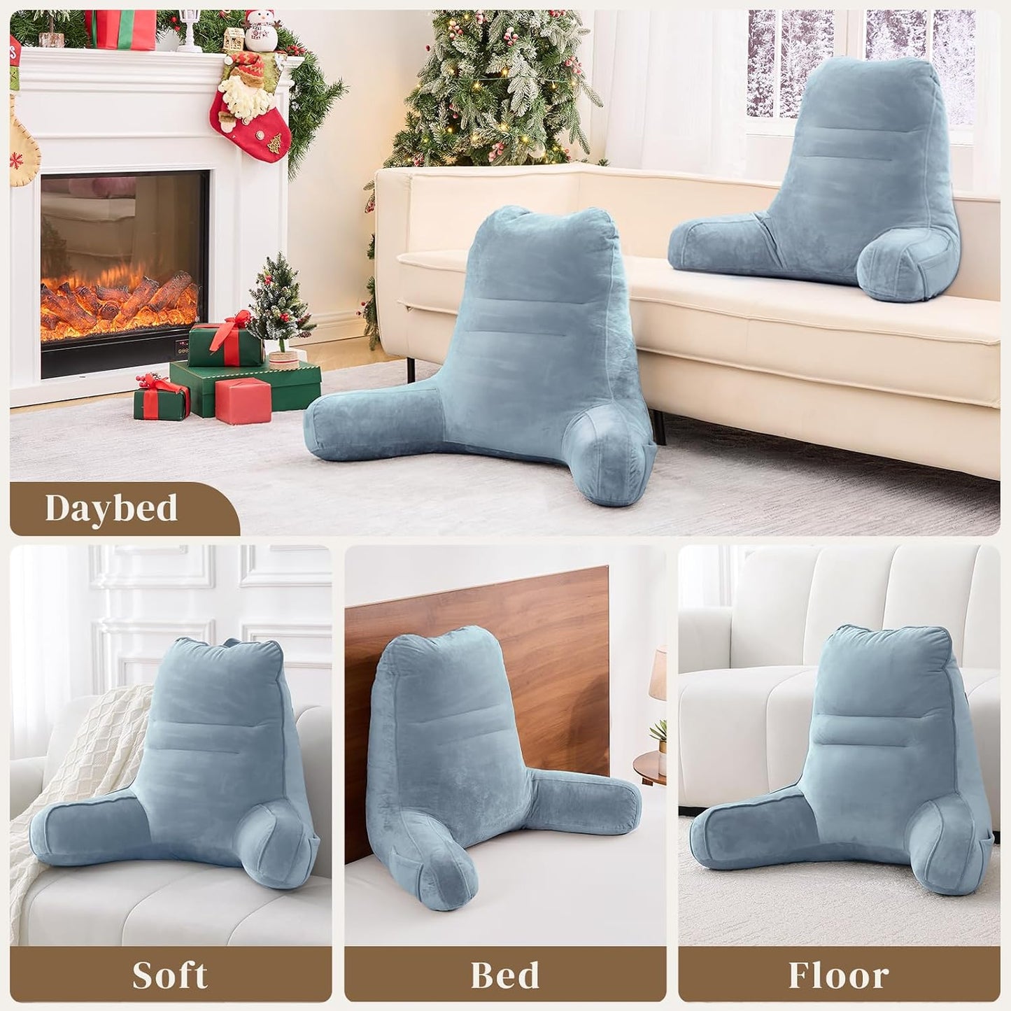Sasttie Reading Pillows for Sitting in Bed Adult, Back Pillow Bed Sitting Up, Back-Rest Support Cushion for Sit Up on Couch, Sofa, and Floor, Dorm Essentials, Oeko-Tex Certified, Dark Grey