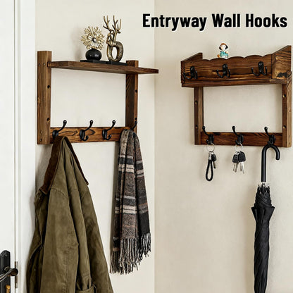 28" Coat Rack Wall Mount with Shelf with 7 Hooks 3 Key Hanger | Entryway Key Holder Wall Mount Wood Wall Coat Hooks, Wall Mounted Coat Rack Mail Holder for Living Room, Bedroom