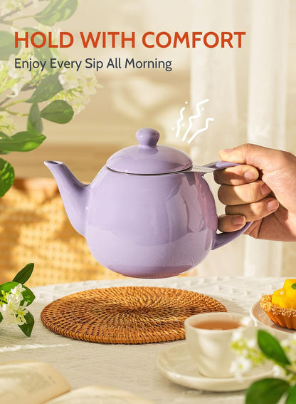 Sweese Teapots for Tea, 27 oz Porcelain Tea pot with Removable Stainless Steel Infuser, Tea Pots for Loose Tea - White