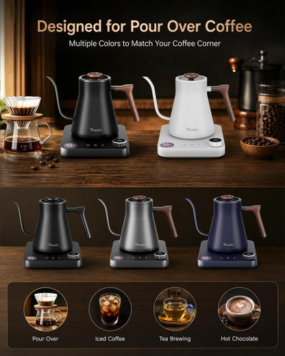 Gooseneck Electric Kettle with Temperature Control, 0.9L, Black | ±1°F Precision Pour Over Kettle, LCD Dual Display, Smart Two-Stage Heating, 2H Keep Warm, 304 Stainless Steel Interior