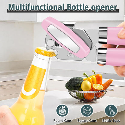 Multifunctional Heavy Duty Can Opener Manual Smooth Edge Can Opener and Bottle Openers with Magnet Durable Sharp Cutting Blade Comfortable Handle Big Effort-Saving Knob Kitchen Tool