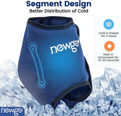 NEWGO Ankle Ice Pack Wrap for Swelling, Plantar Fasciitis, Foot Pain Relief, Reusable Gel Cold Compression Ankle Brace for Injuries, Achilles Tendonitis