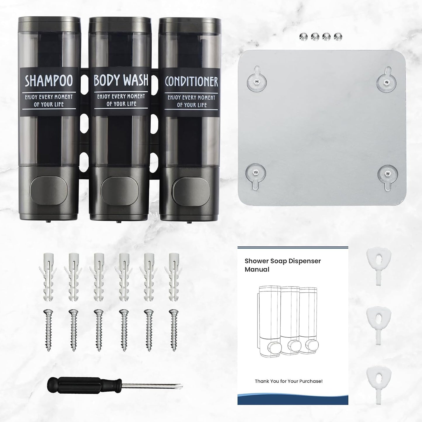 Shampoo and Conditioner Dispenser,GlintGath Shower Dispenser 2 Chamber No Drill Shampoo Dispenser for Shower Wall Mounted Shower Soap Dispenser for Bathroom Hotel,2 * 300ML,Matte Black
