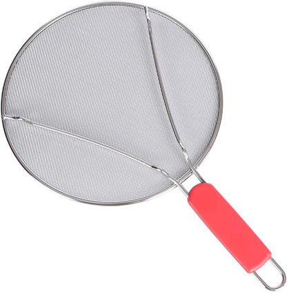 Splatter Screen for Frying Pan: Stainless Steel Grease Splatter Guard Oil Splatter Guard for Cooking, Mesh Frying Screen Keeps Kitchen Clean and Protects Skin From Burns (Red, 11in)