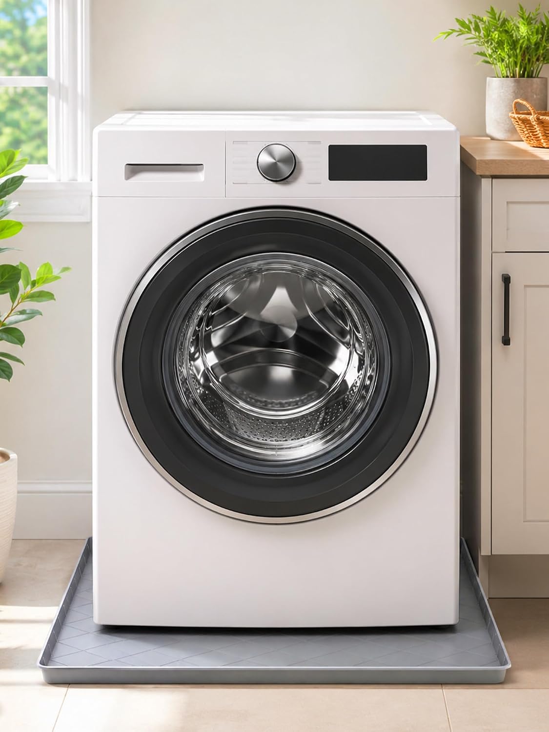 Washing Machine Drain Pan Silicone Mat, Washer Tray for Floor Protection | 32" x 30" Non-Slip Waterproof Anti-Vibration Leak Resistant, Sturdy & Easy to Clean Drain Pan for Under Dryer or Washer