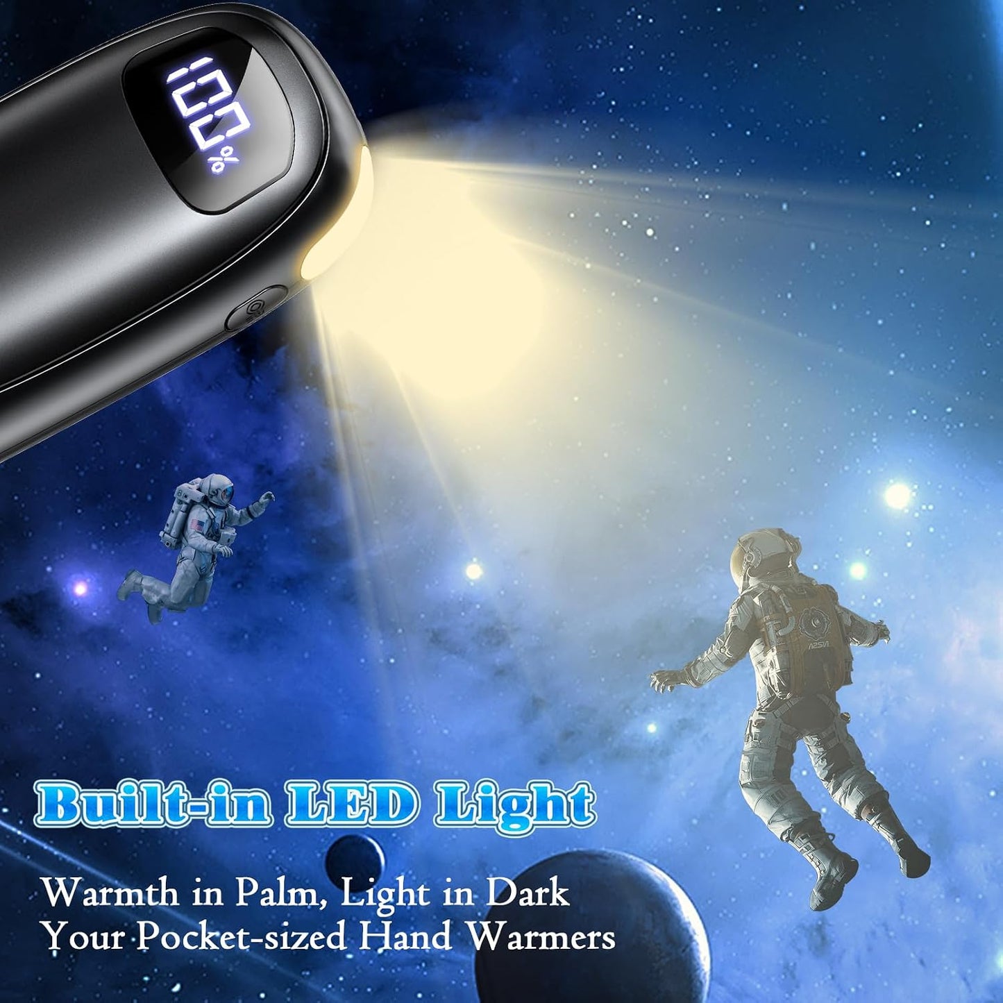 Hand Warmers Rechargeable, Electric Dual-Sided Heating with LED Display & Flashlight, Max 127℉, 13Hrs Long Lasting Pocket Heater for Raynauds, Golf, Hunting, Camping, Birthday Gifts for Men Women