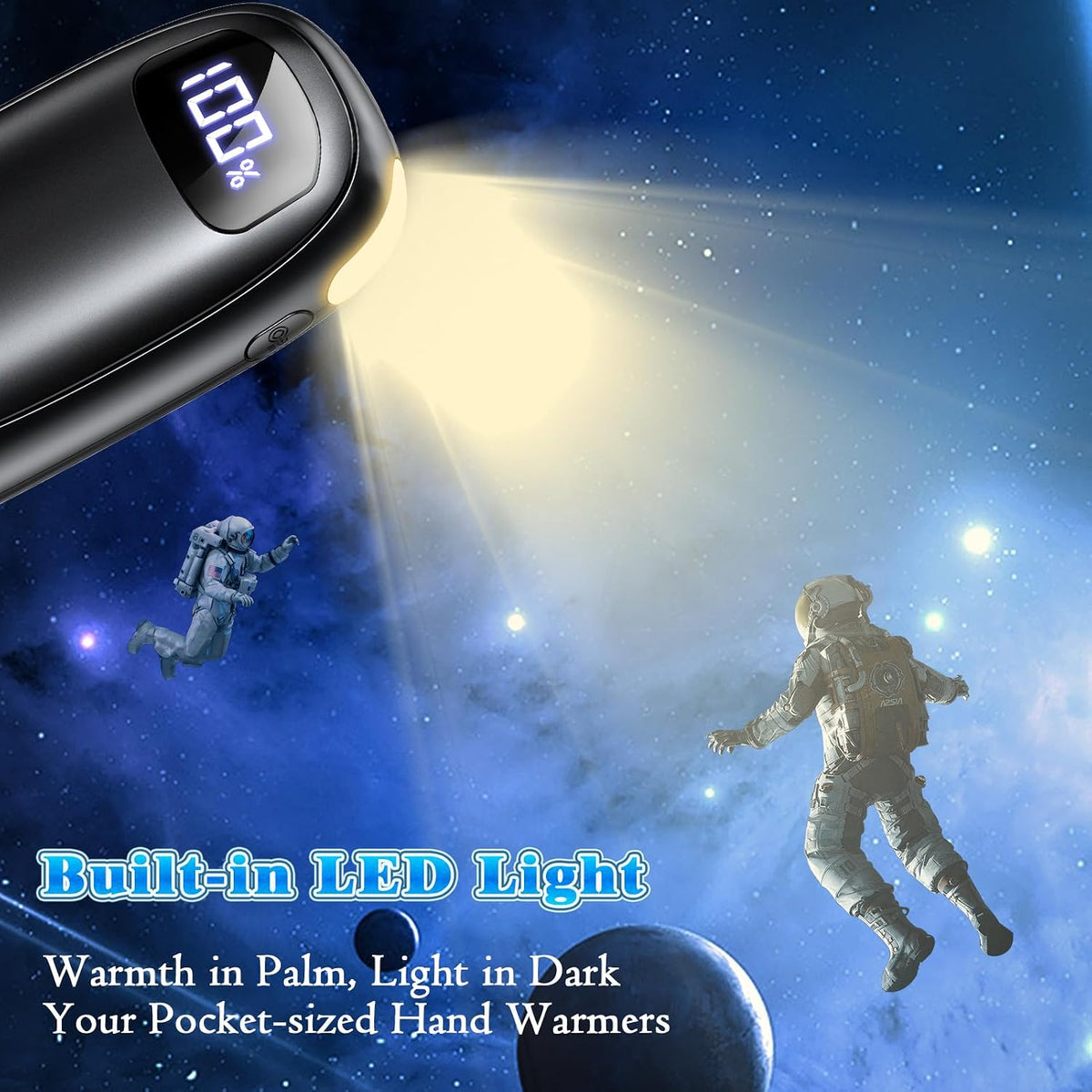 Hand Warmers Rechargeable, Electric Dual-Sided Heating with LED Display & Flashlight, Max 127℉, 13Hrs Long Lasting Pocket Heater for Raynauds, Golf, Hunting, Camping, Birthday Gifts for Men Women