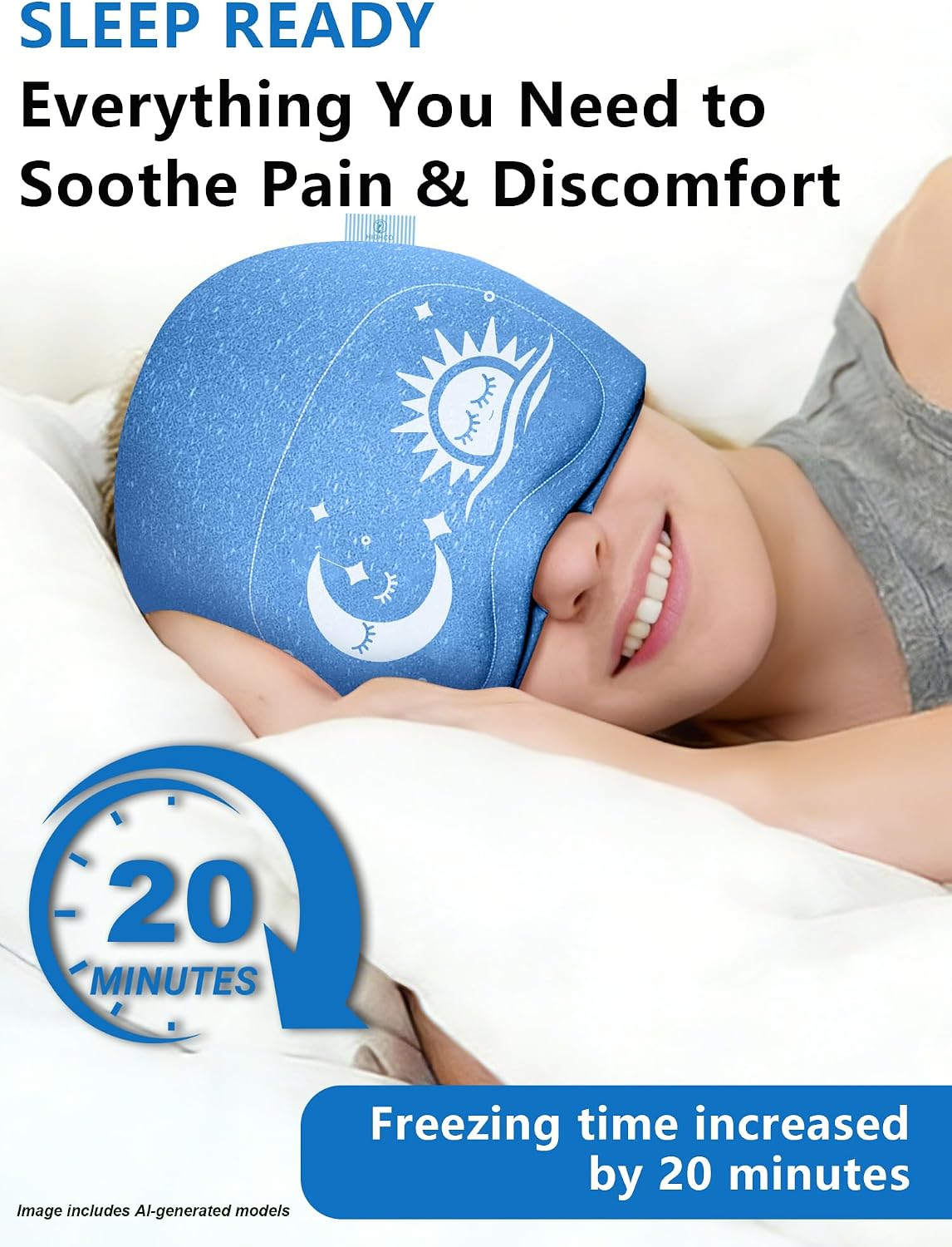 Migraine Relief Cap with Flip-up Eye Mask for Headache & Stress Relief | Headache Relief Hat for Hangover, Tension-Cold Compress Head Wrap