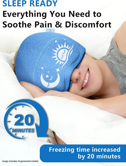 Migraine Relief Cap with Flip-up Eye Mask for Headache & Stress Relief | Headache Relief Hat for Hangover, Tension-Cold Compress Head Wrap