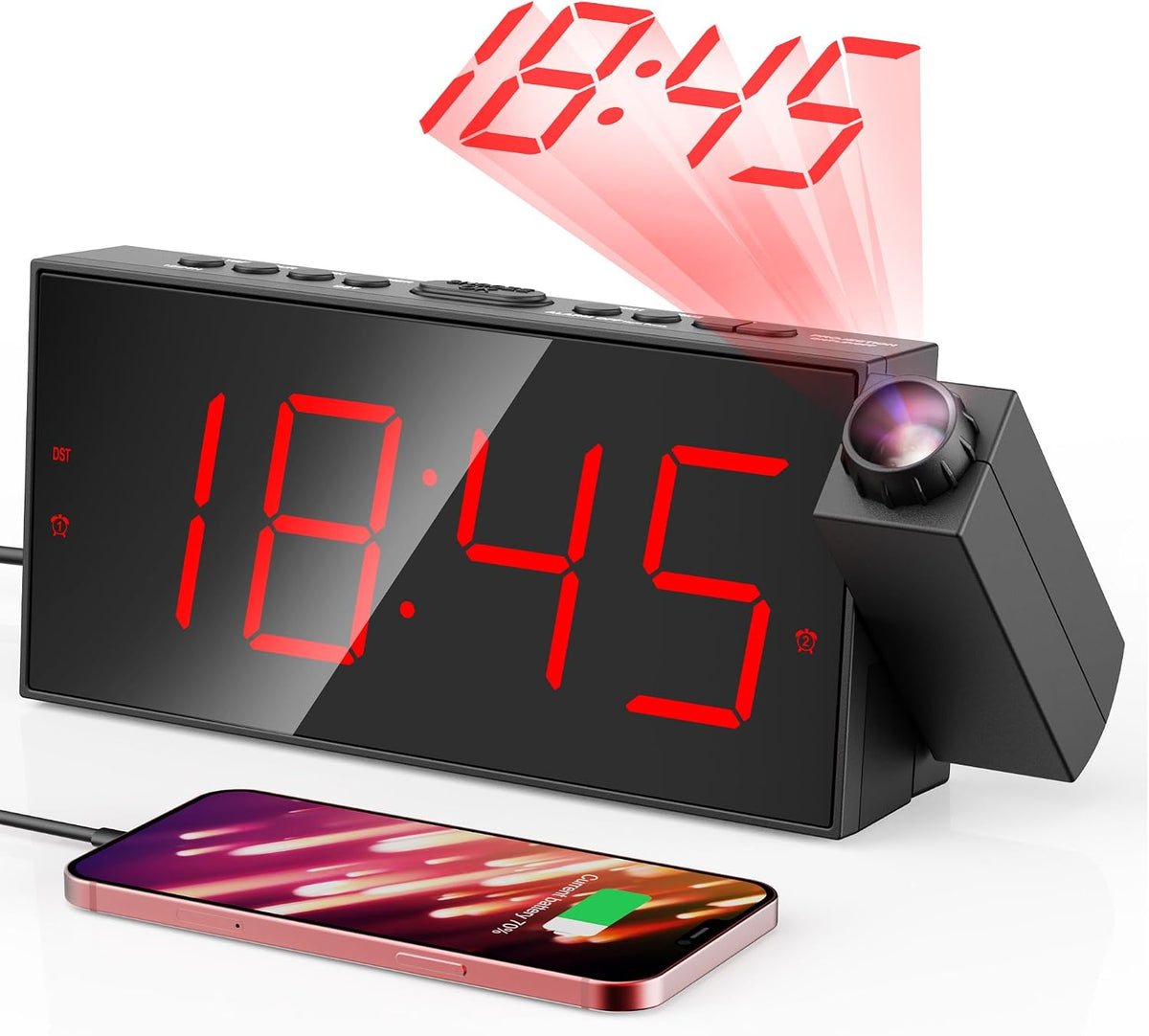 Mesqool Projection Alarm Clock with Bed Shaker, Dual Alarms