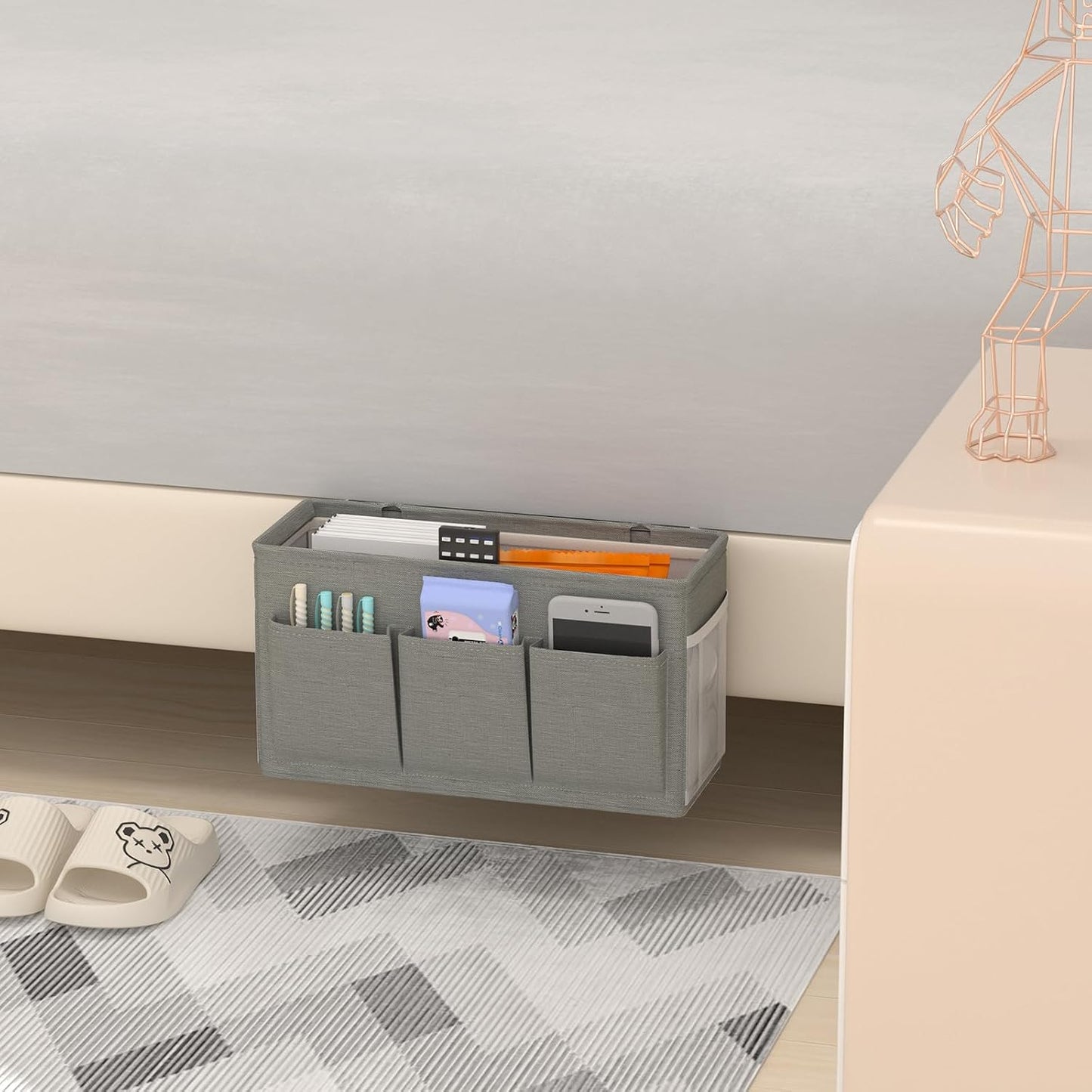 Bedside Caddy Bedside Storage Hanging Organizer for Bunk Dorm Bed Rail | Bed Caddy with Hooks, Top Bunks and Dorm Essentials for Water, Tissues, Tablets, Books, Phones, Remotes and Other Necessories